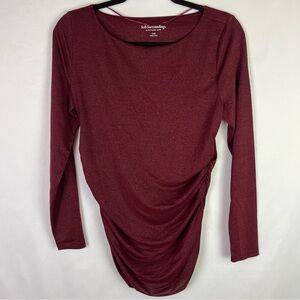 Soft Surroundings Dark Red Top Long Sleeve Sparkly Cinched Waterfall Blouse Sm